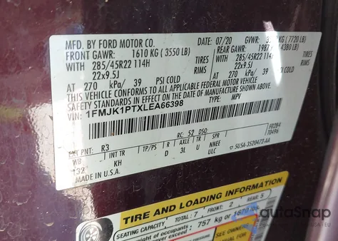 2020 Ford Expedition King Ranch Max из США, поврежденный, VIN 1FMJK1PTXLEA66398